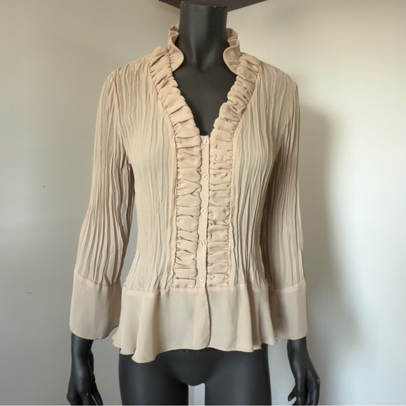 Allison Taylor Ruffle Front Button Blouse Beige | Size XL - Picture 1 of 7